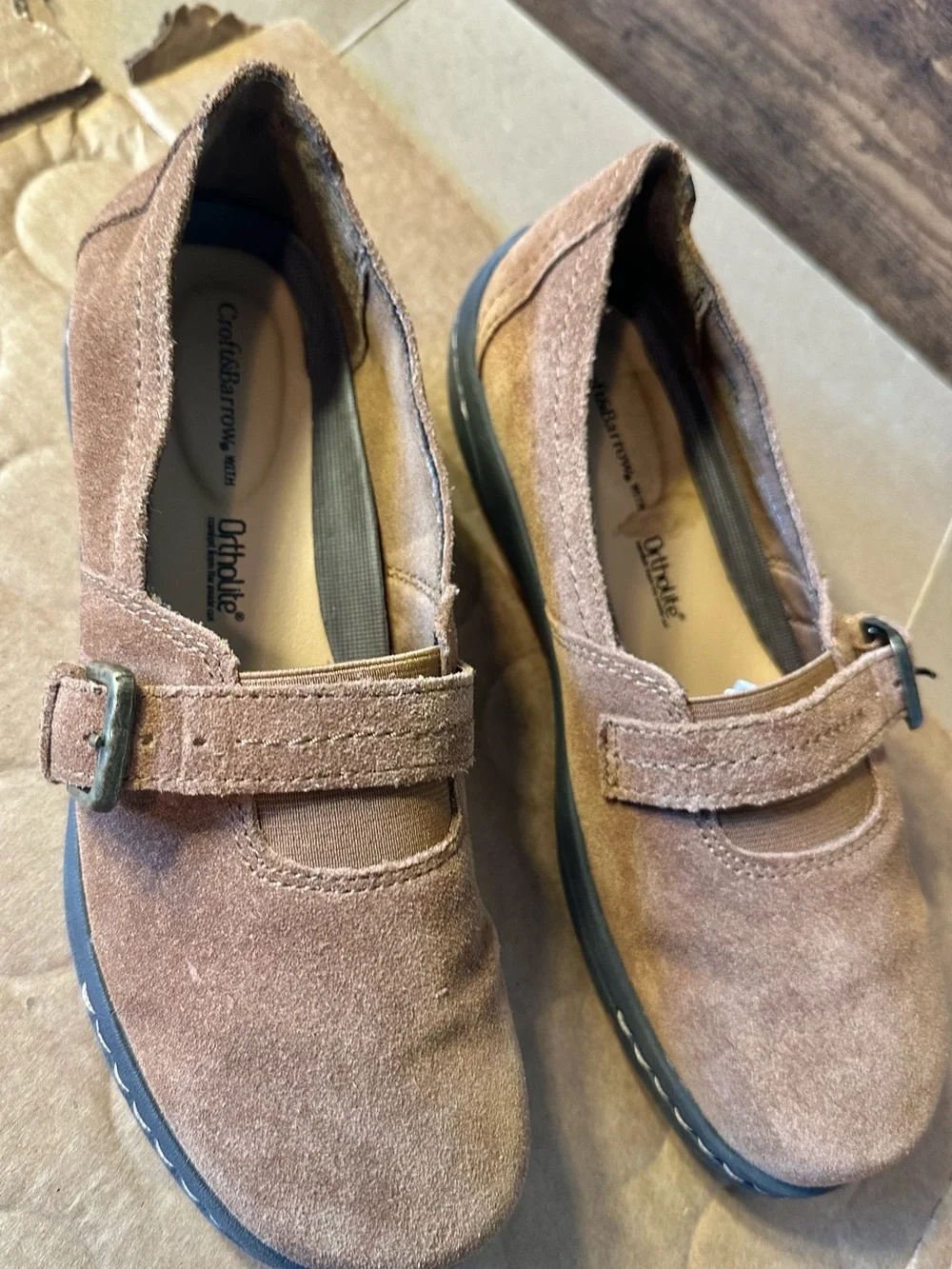 Croft & Barrie Ortholite Brown Suede Comfort flats Buckle US 8.5